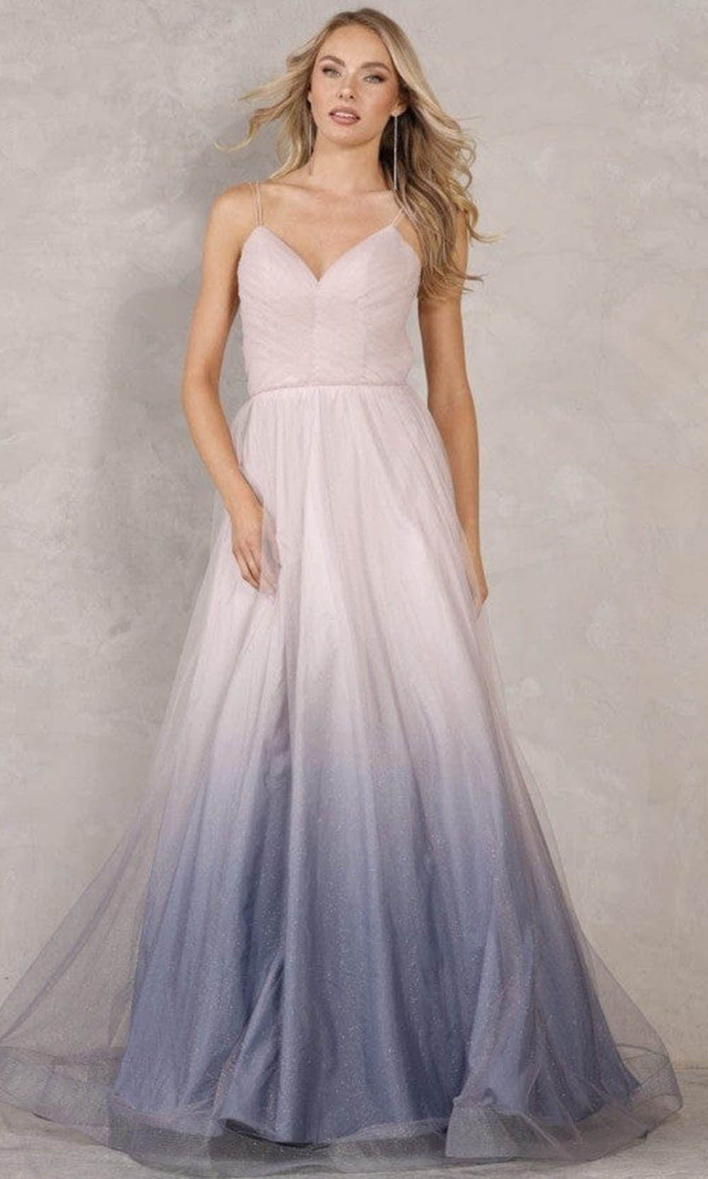 Image of Terani Couture - 2111P4114 V-Neck Ombre A-Line Gown