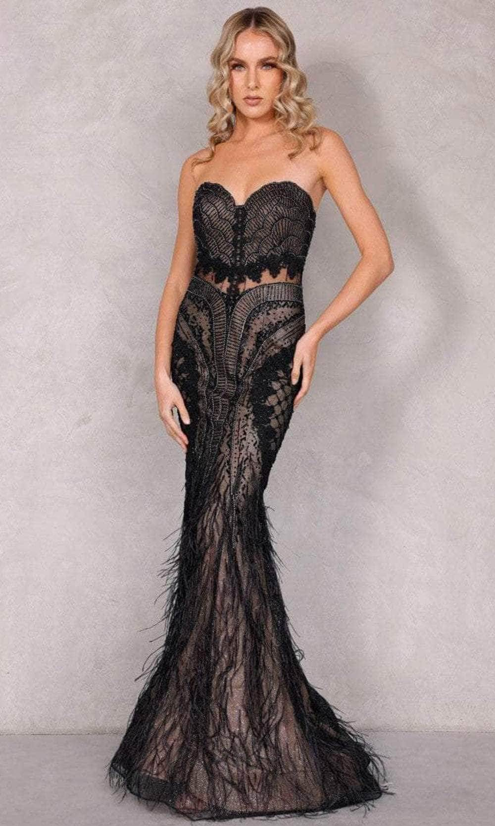 Image of Terani Couture 2221GL0417 - Scallop Motif Feather Evening Dress