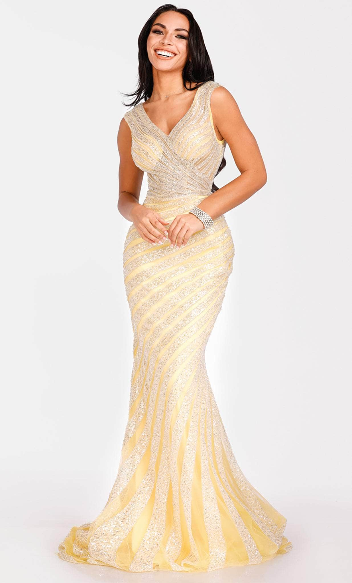 Image of Terani Couture 231E0620 - V Neck Sleeveless Bodycon Gown