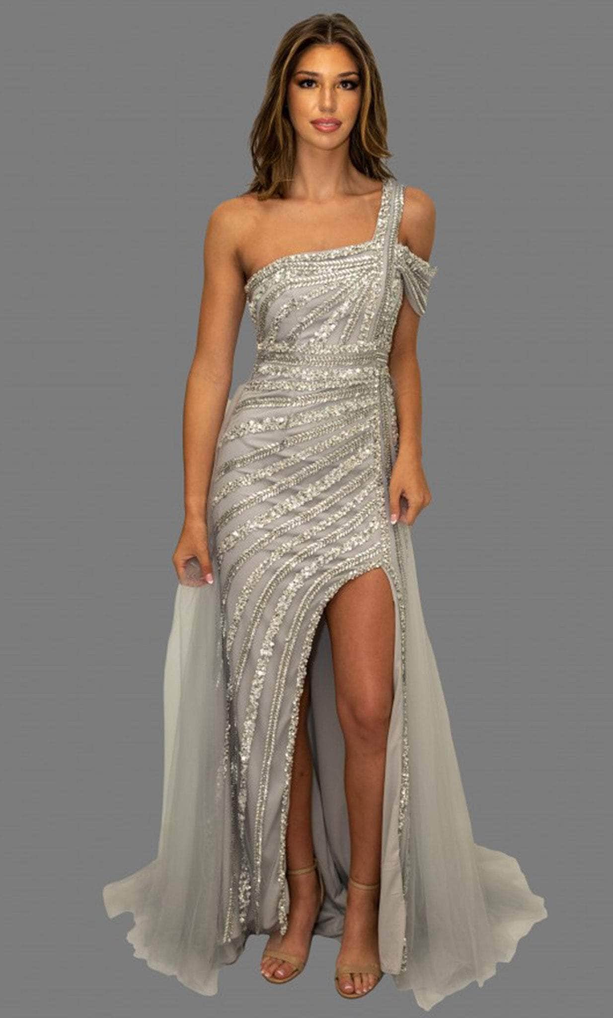 Image of Terani Couture 231GL0376 - One-Sleeve Sequin Embellished Prom Dress