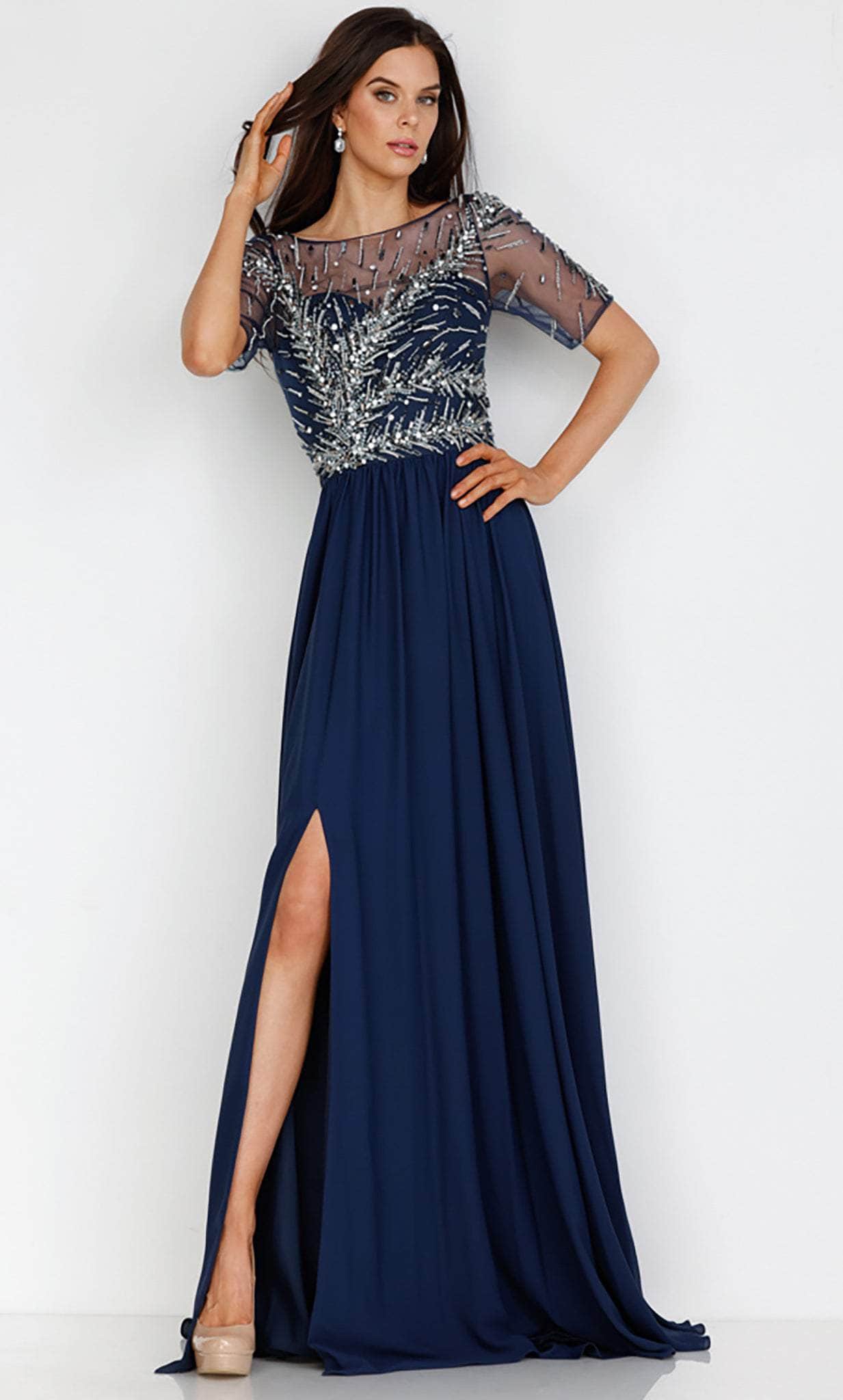 Image of Terani Couture 231M0341 - Modest Chiffon A-line Flowy Dress