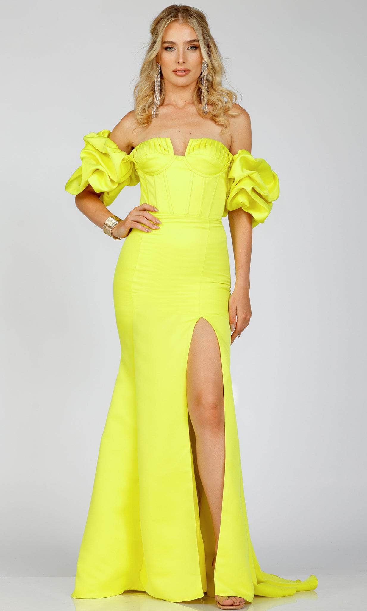 Image of Terani Couture 231P0181 - Off-Shoulder Ruffled Sleeve Prom Gown