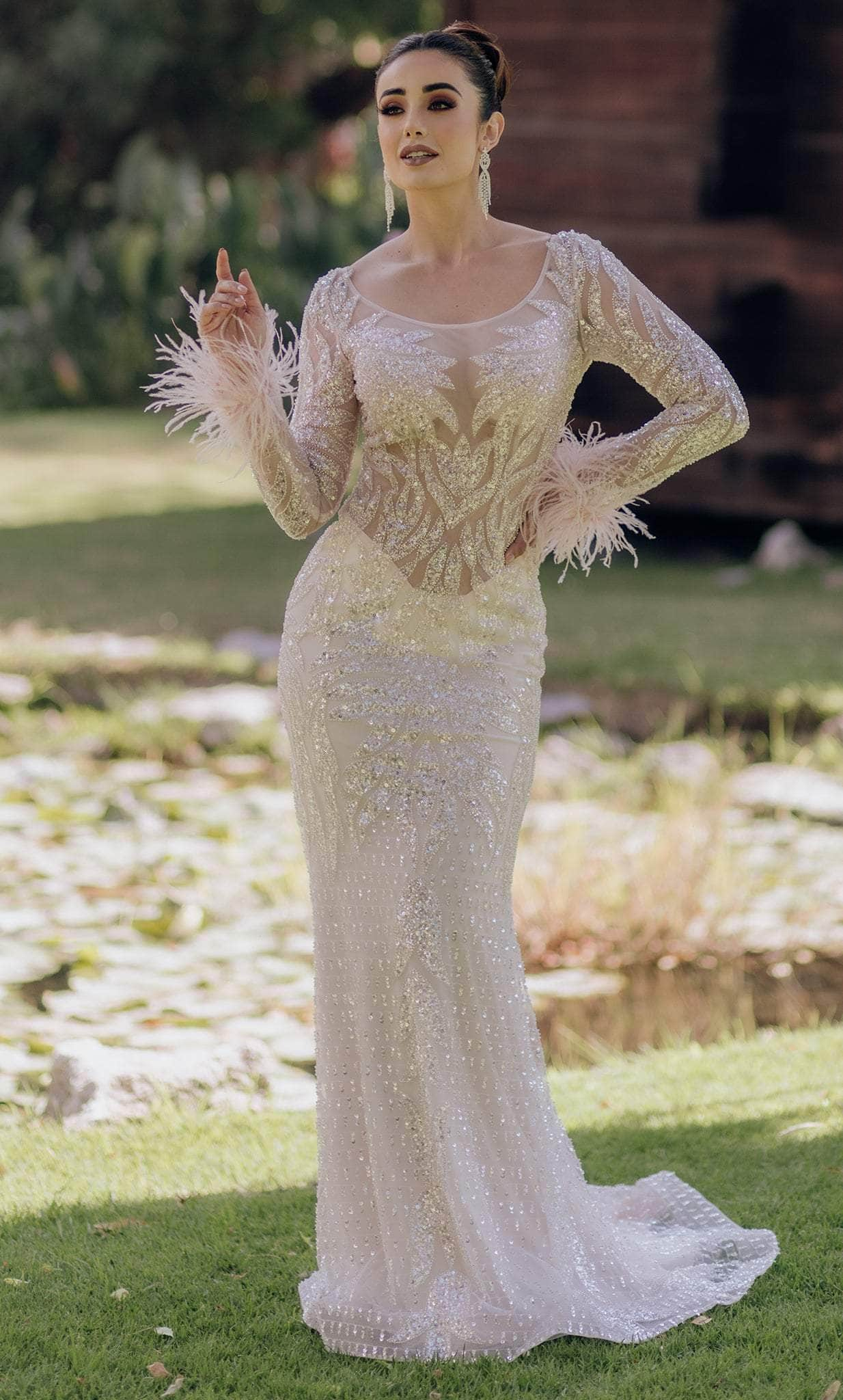 Image of Terani Couture 232GL1441 - Long Sleeve Embellished Evening Gown