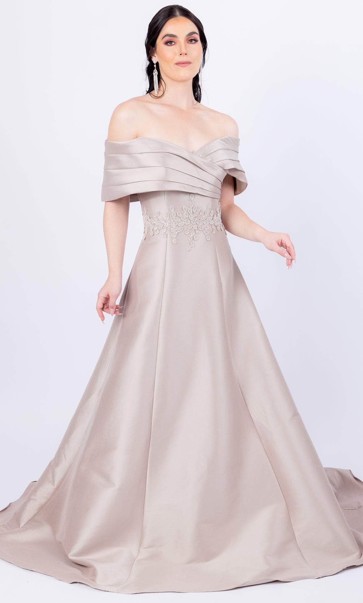 Image of Terani Couture 232M1511 - Pleated Off Shoulder Ballgown