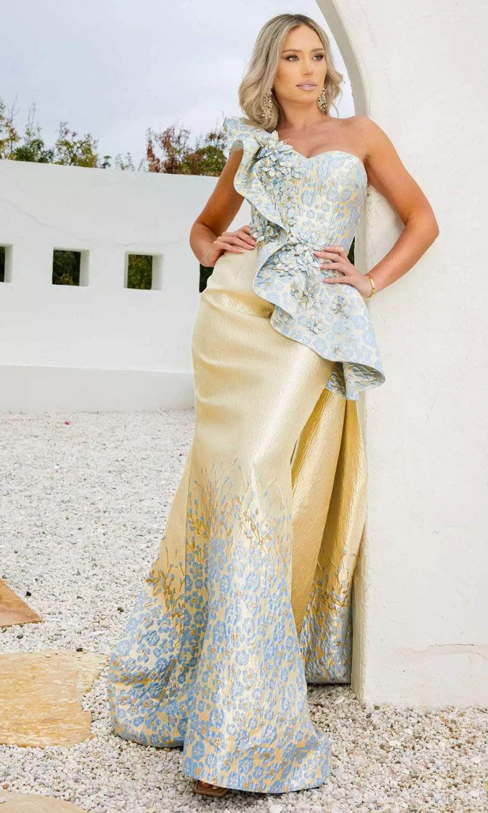 Image of Terani Couture 241E2402 - Floral Ruffle Evening Dress
