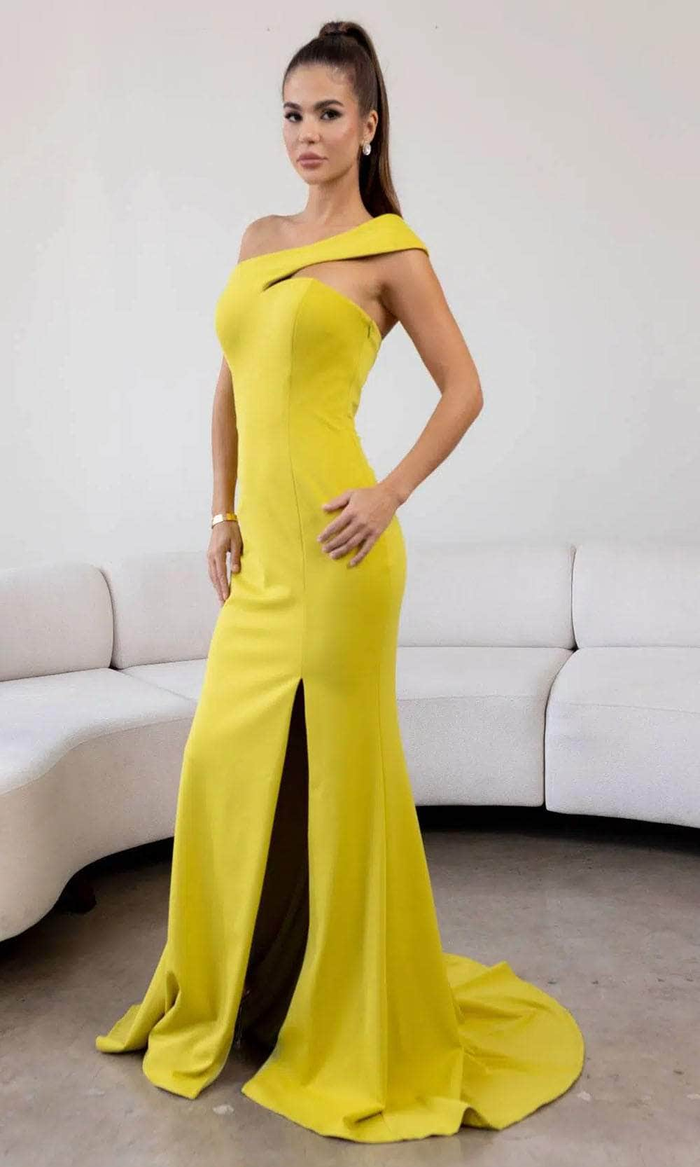 Image of Terani Couture 241E2416 - One Shoulder Cut In Evening Dress