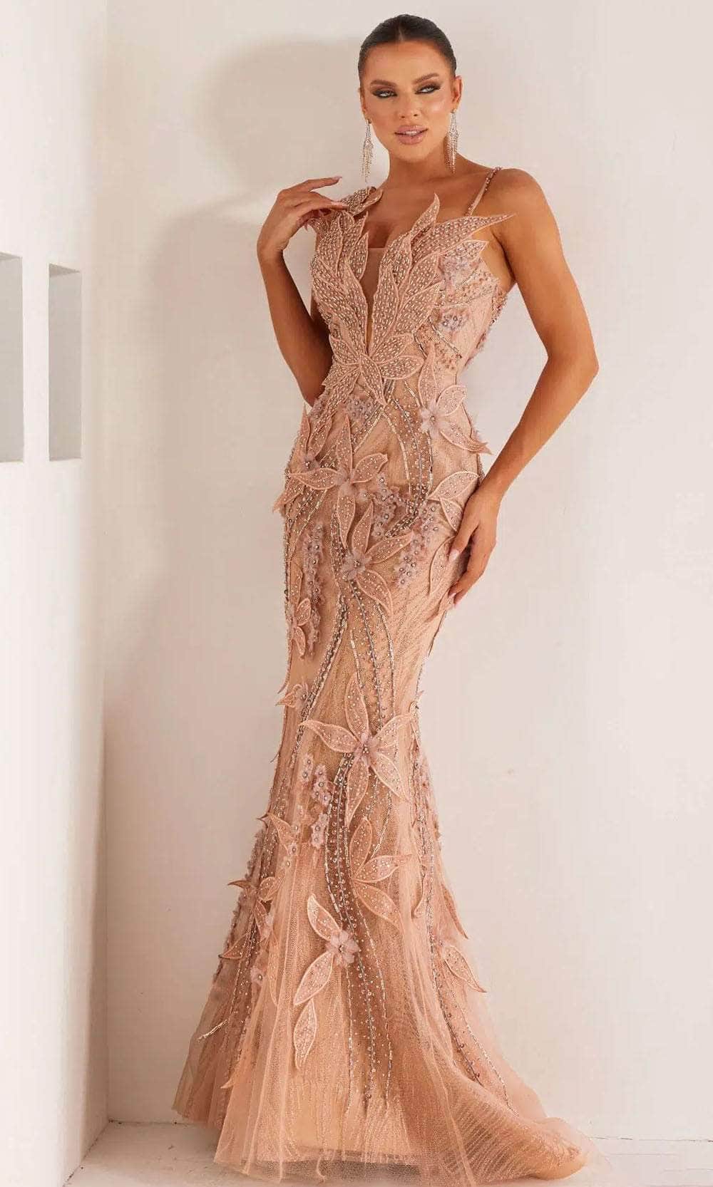Image of Terani Couture 241GL2697 - Embroidered Tulle Trumpet Evening Dress