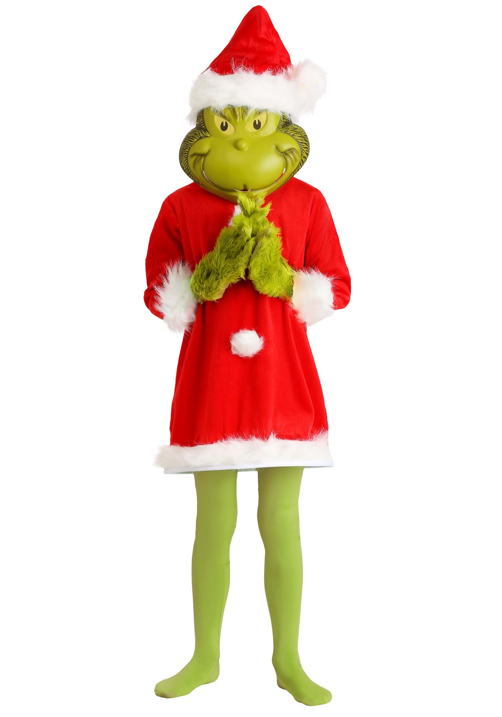 Image of The Grinch Santa Deluxe Kid's Costume with Mask | Dr Seuss Costumes ID EL400669-L/XL