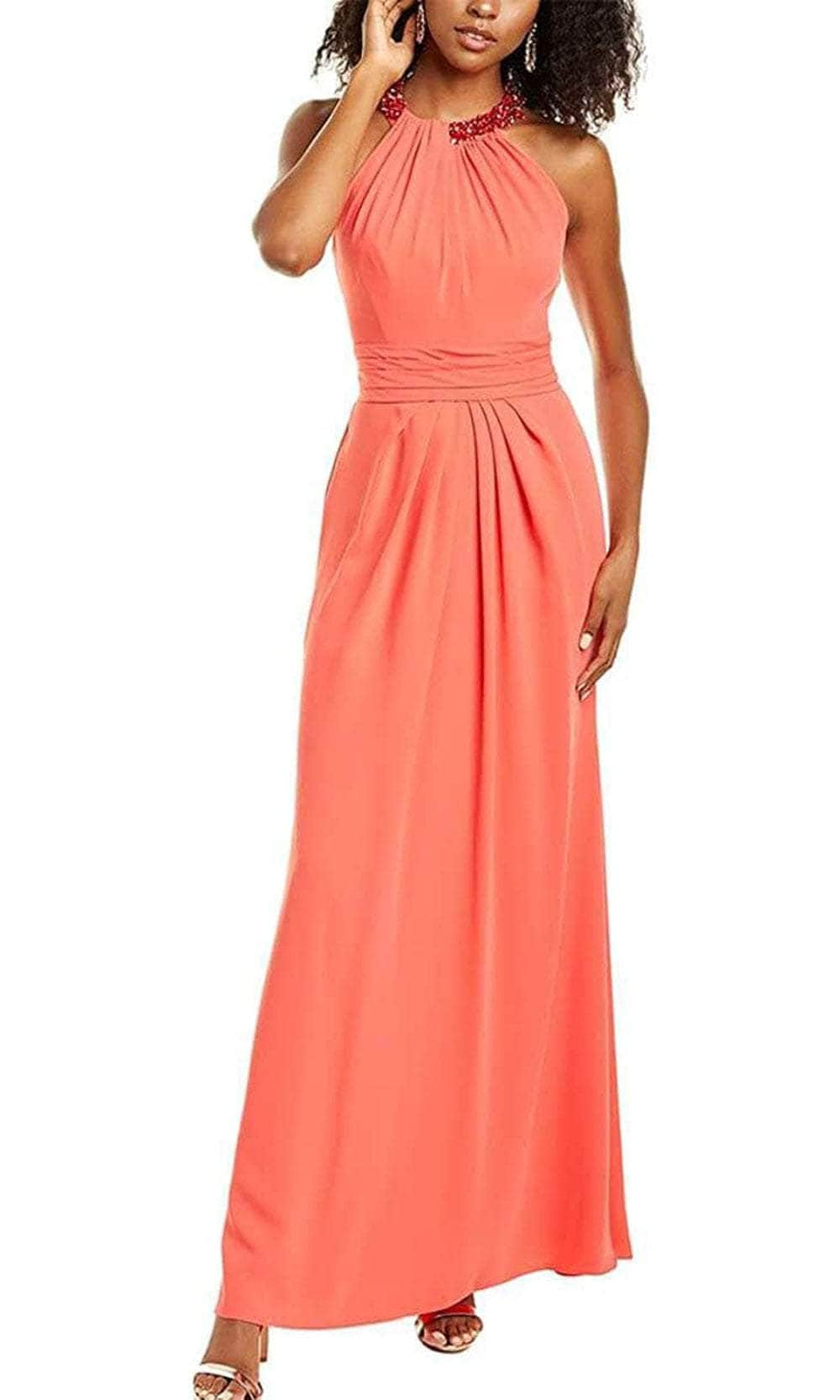 Image of Theia 8812255 - Beaded Halter Neck A-Line Long Dress