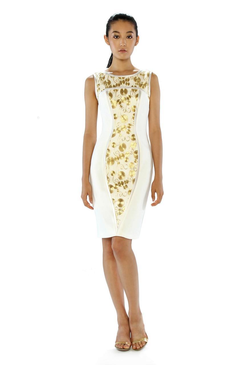 Image of Theia - 882391 Gilded Embroidered Sheath Cocktail Dress
