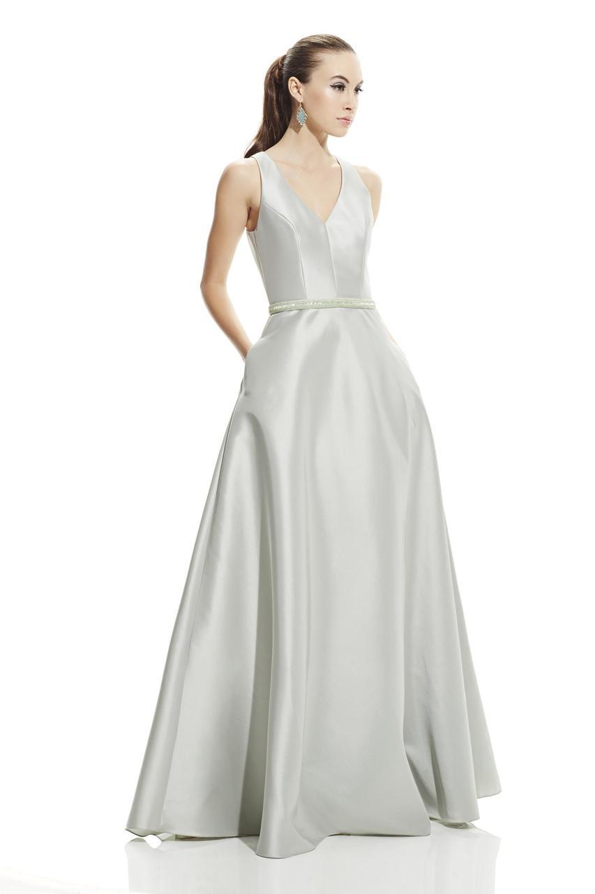 Image of Theia - 882822 Sleeveless V Neck A-Line Gown with Embellished Belt