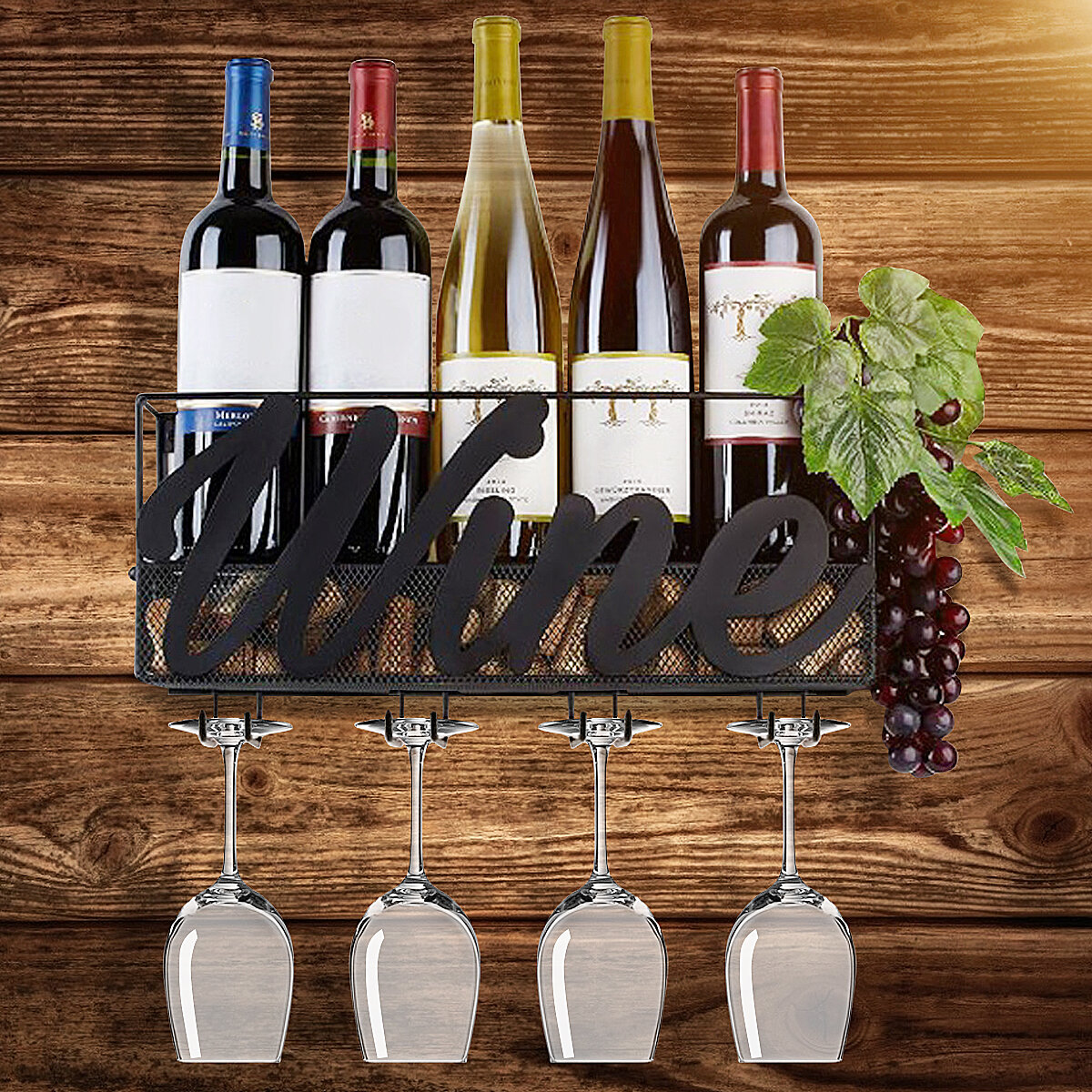 Image of Tiebohui Practical Liquor Rack Wall Mounted Goblet Holder Easy Install Iron Wire Durable Storage Shelf
