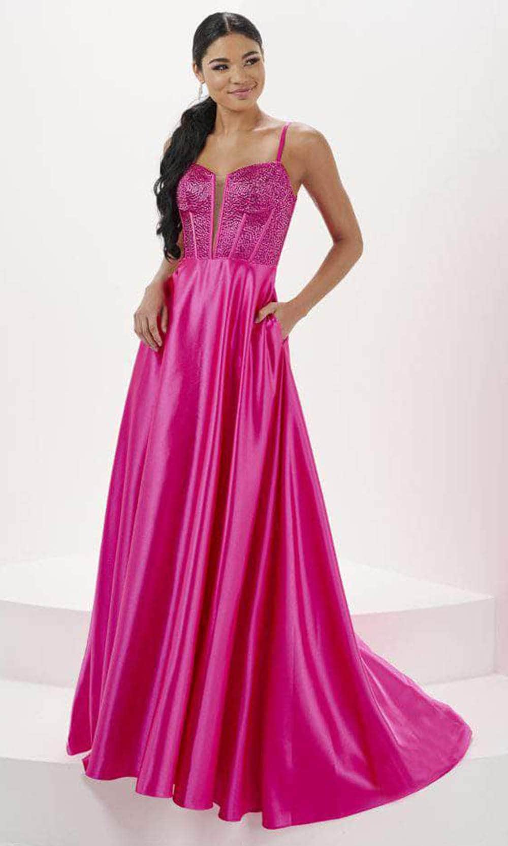 Image of Tiffany Designs 16101 - Beaded V-Back Jersey Evening Dress