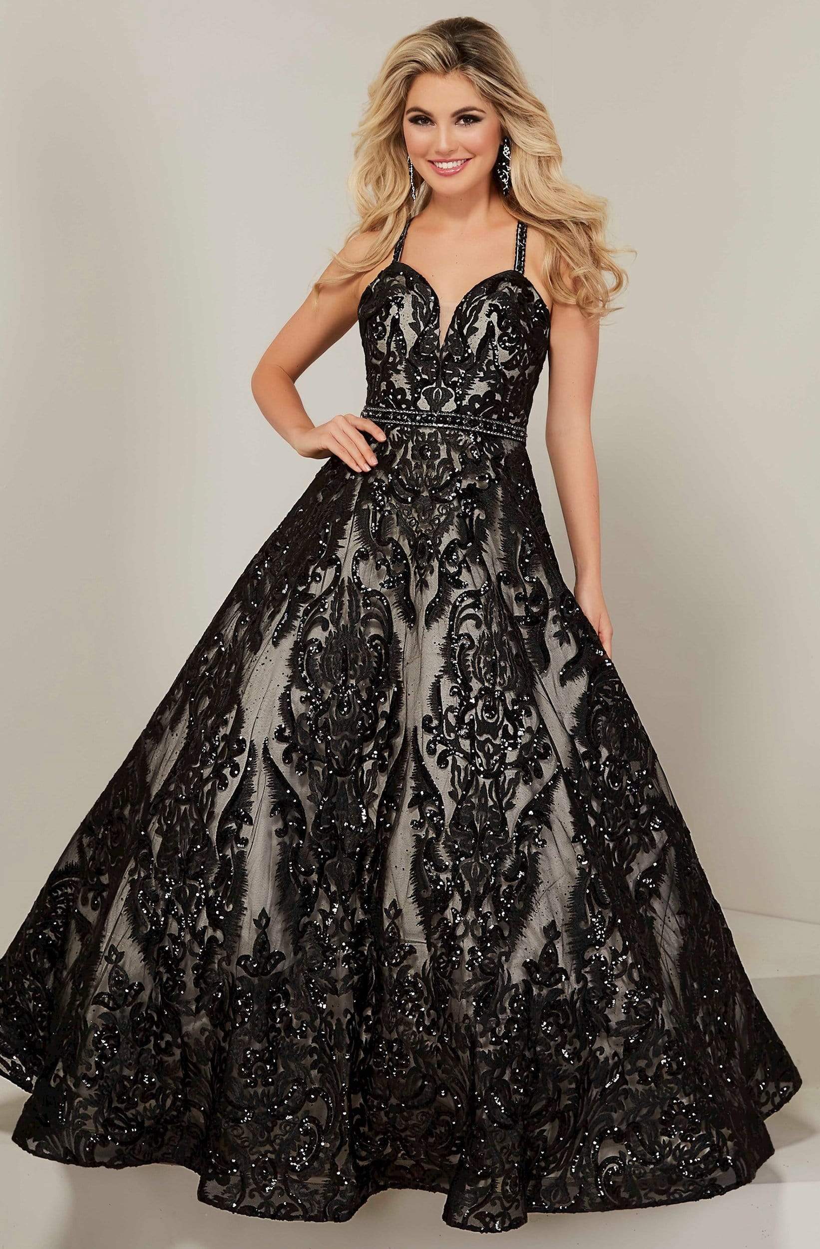Image of Tiffany Designs - 16369 Deep Sweetheart Bodice Sequined Gown