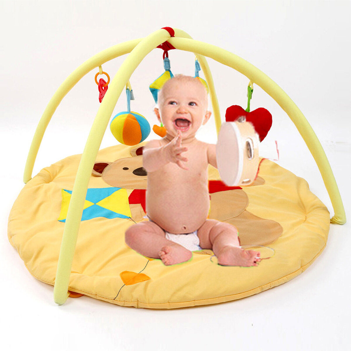 Image of Tiger / Bear Cartoon Baby Gym Play Mat Toddler Infant Lay & Fun Jigsaw Hanging Rsck Toy
