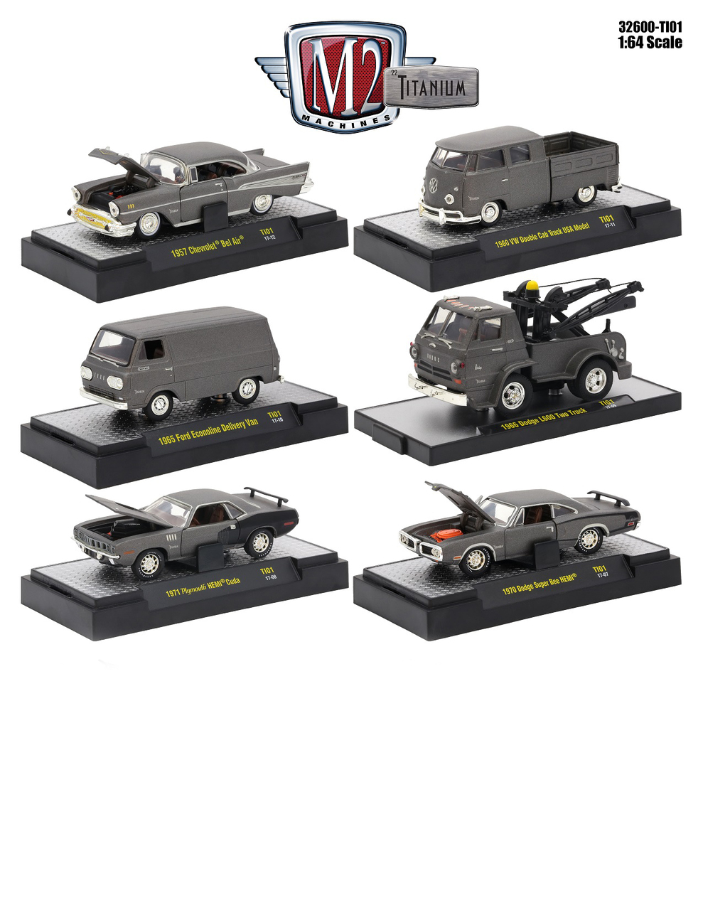 Image of Titanium Release 1 6 Cars Set IN DISPLAY CASES 1/64 Diecast Model Cars by M2 Machines