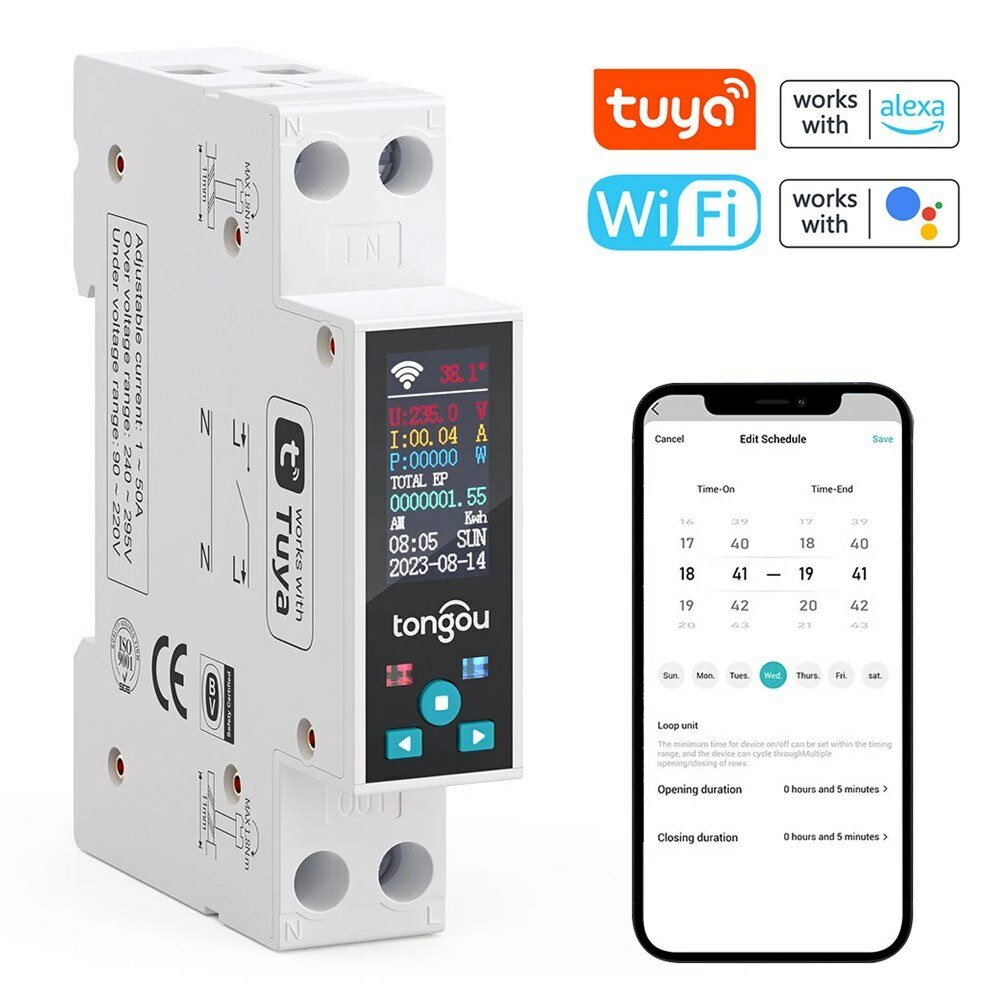 Image of Tongou Tuya Wifi 35mm DIN RAIL Switch Intelligent Meter Circuit Breaker LED Energy Meter KWh Power Timer Relay APP Contr