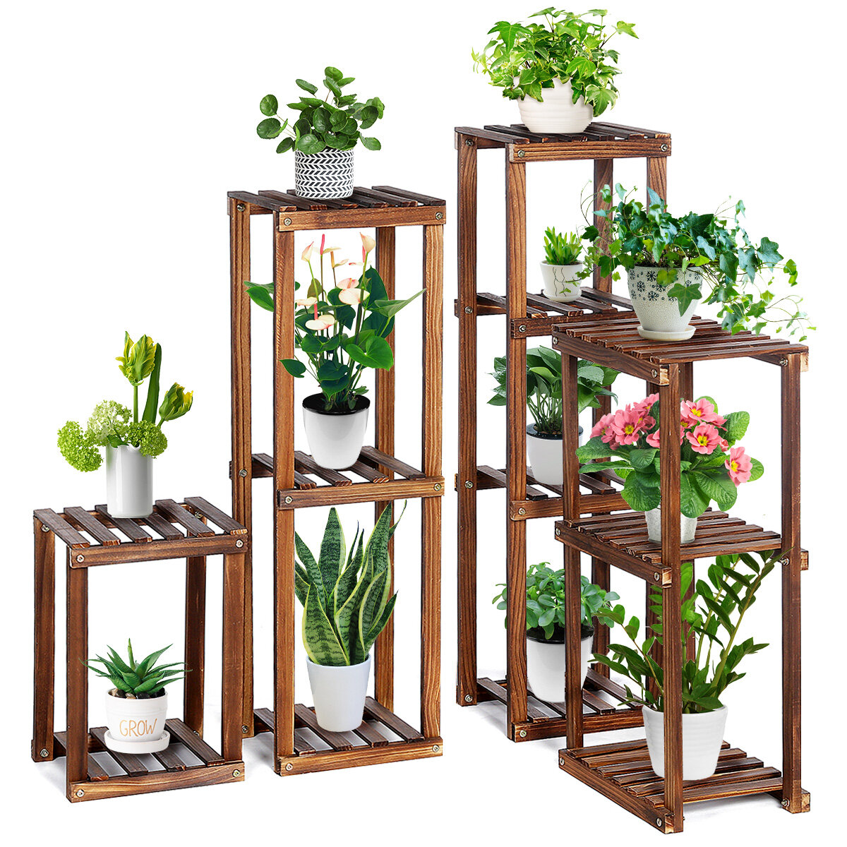 Image of Tooca Four-In-OnePlant Shelves Free Combination Plant Stand Carbonized Color