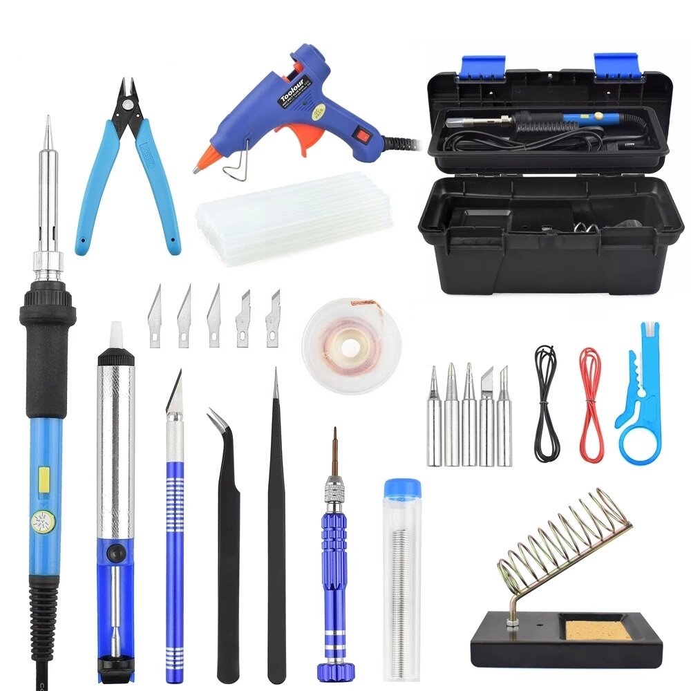 Image of Toolour 60W Electric Soldering Iron Kit 110V/220V Switch Adjustable Temperature with Toolbox