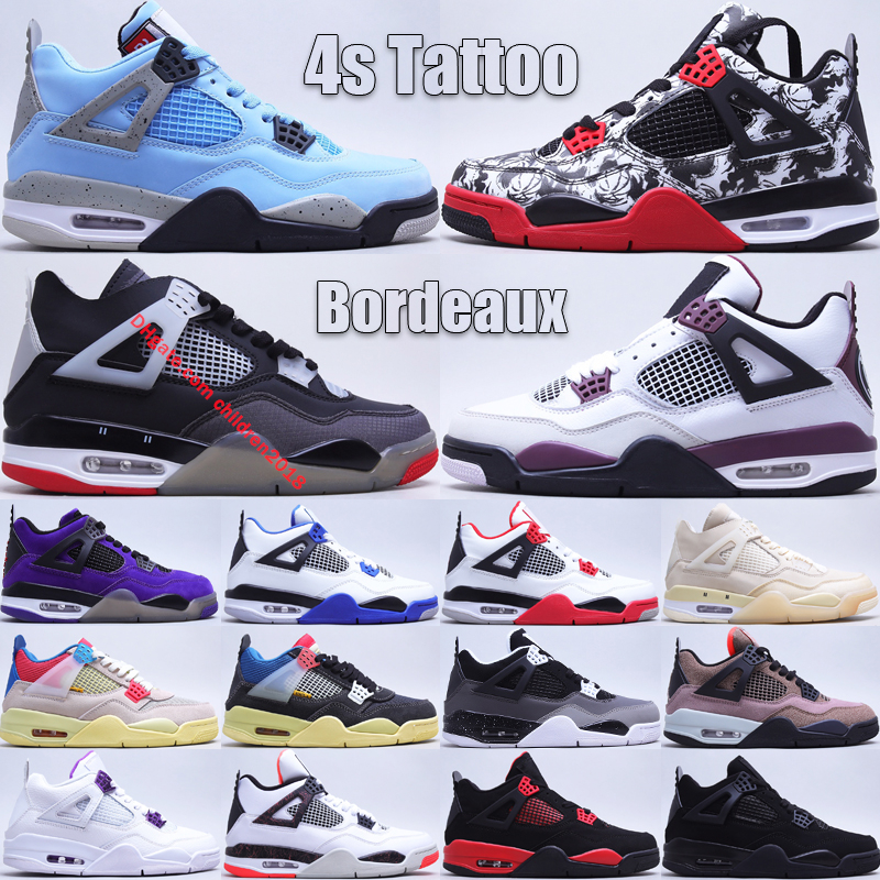Image of Top 4 Basketball Shoes For Men Women 4S Trainers University Blue Tattoo Bred Bordeaux Guava Ice Red Thunder Shimmer Outdoor Sneakers Size 36-47