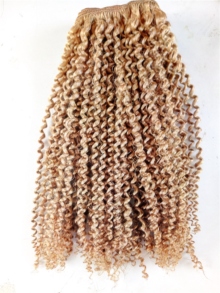 Image of Top Quality Brazilian Kinky Curly Human Virgin Remy Hair Bundles Weft Beauty Extensions Dark Blonde Brown Color