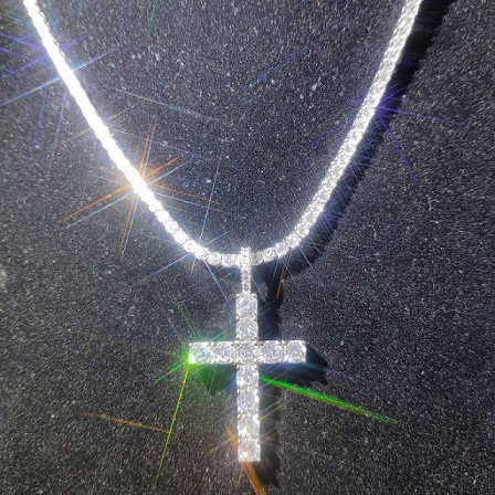 Image of TopBling 5A Zircon Cross Pendants Necklace Jewelry Platinum Plated Men Women Lover Gift Couple Religious Jewelry