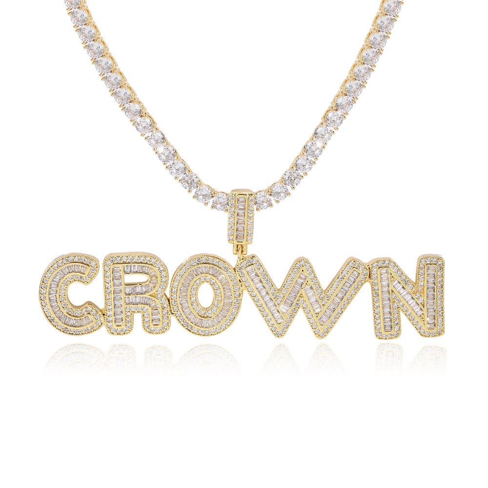 Image of TopBling Hip Hop A-Z Custom Name Pendant Bling T Crystal Cubic Zirconia Letters Necklaces Men Women Gift
