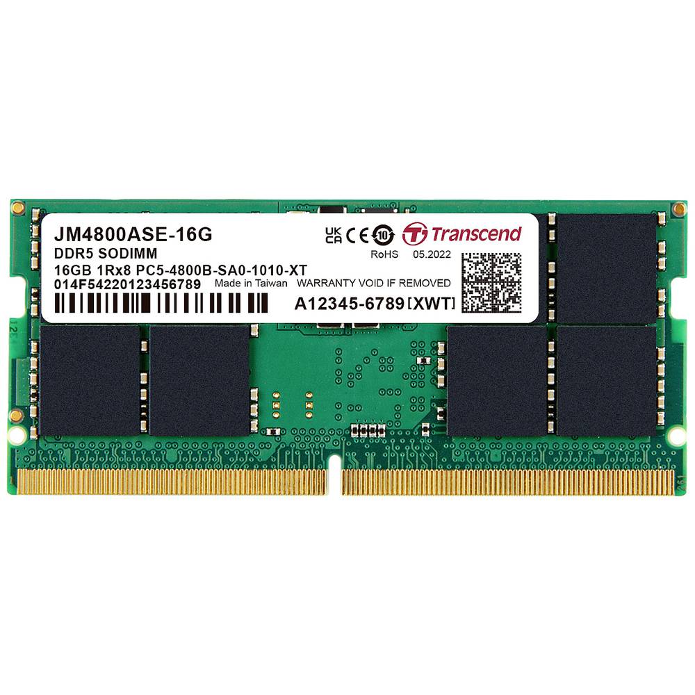 Image of Transcend JM4800ASE-16G Laptop RAM card DDR5 16 GB 1 x 16 GB ECC 4800 MHz 262-pin SO-DIMM CL40 JM4800ASE-16G