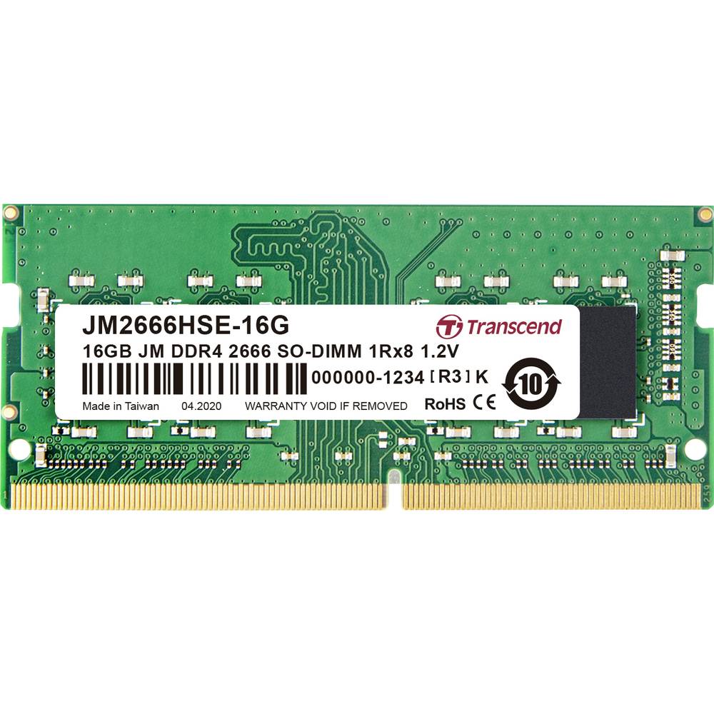 Image of Transcend JetRAM Laptop RAM card DDR4 16 GB 1 x 16 GB Non-ECC 2666 MHz 260-pin SO-DIMM CL19 JM2666HSE-16G