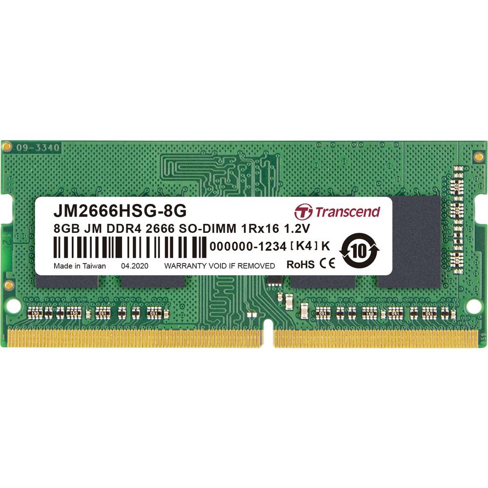 Image of Transcend JetRAM Laptop RAM card DDR4 8 GB 1 x 8 GB Non-ECC 2666 MHz 260-pin SO-DIMM CL19 JM2666HSG-8G