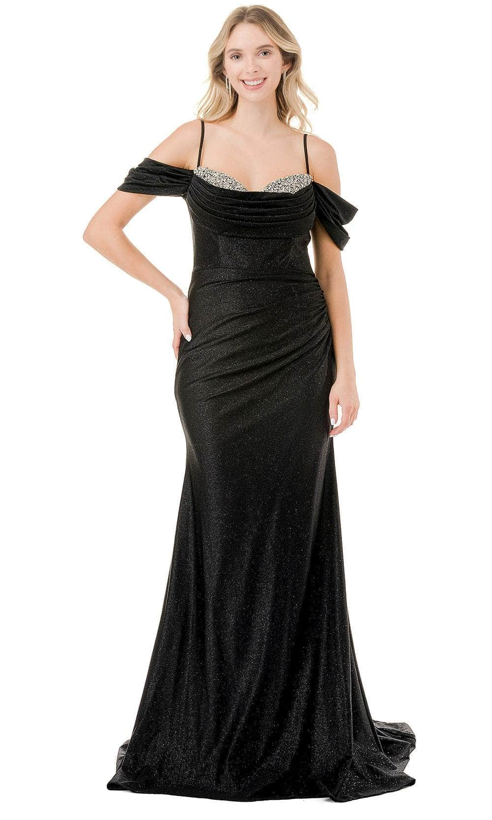 Image of Trevi Collection L2858L - Glitter Cold Shoulder Evening Gown