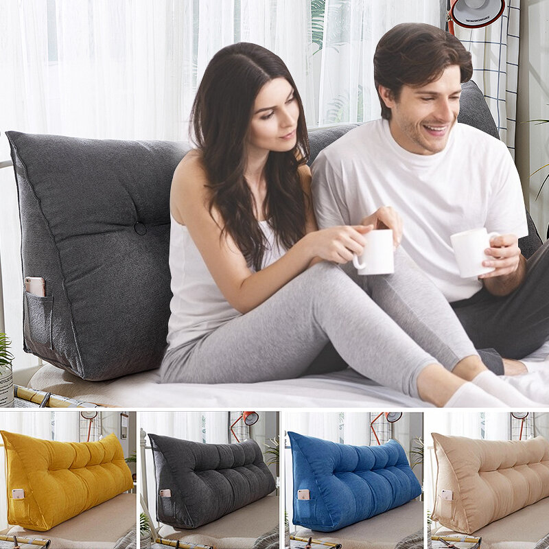 Image of Triangular Wedge Lumbar Pillow Support Cushion Backrest Bolster Soft Headboard
