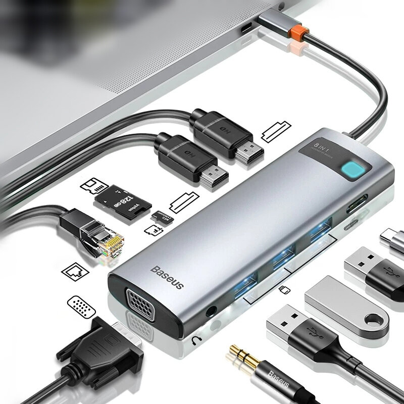 Image of [Triple Display] Baseus 11-In-1 MST USB Type-C Hub Docking Station Adapter With Dual 4K HDMI HD Display / 1080P VGA / 10