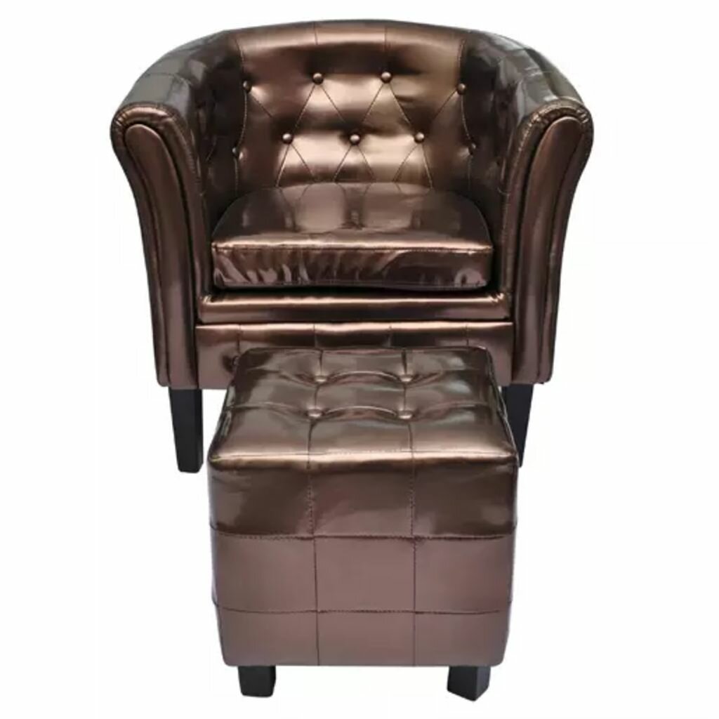 Image of Tub Chair with Footrest Brown Faux Leather