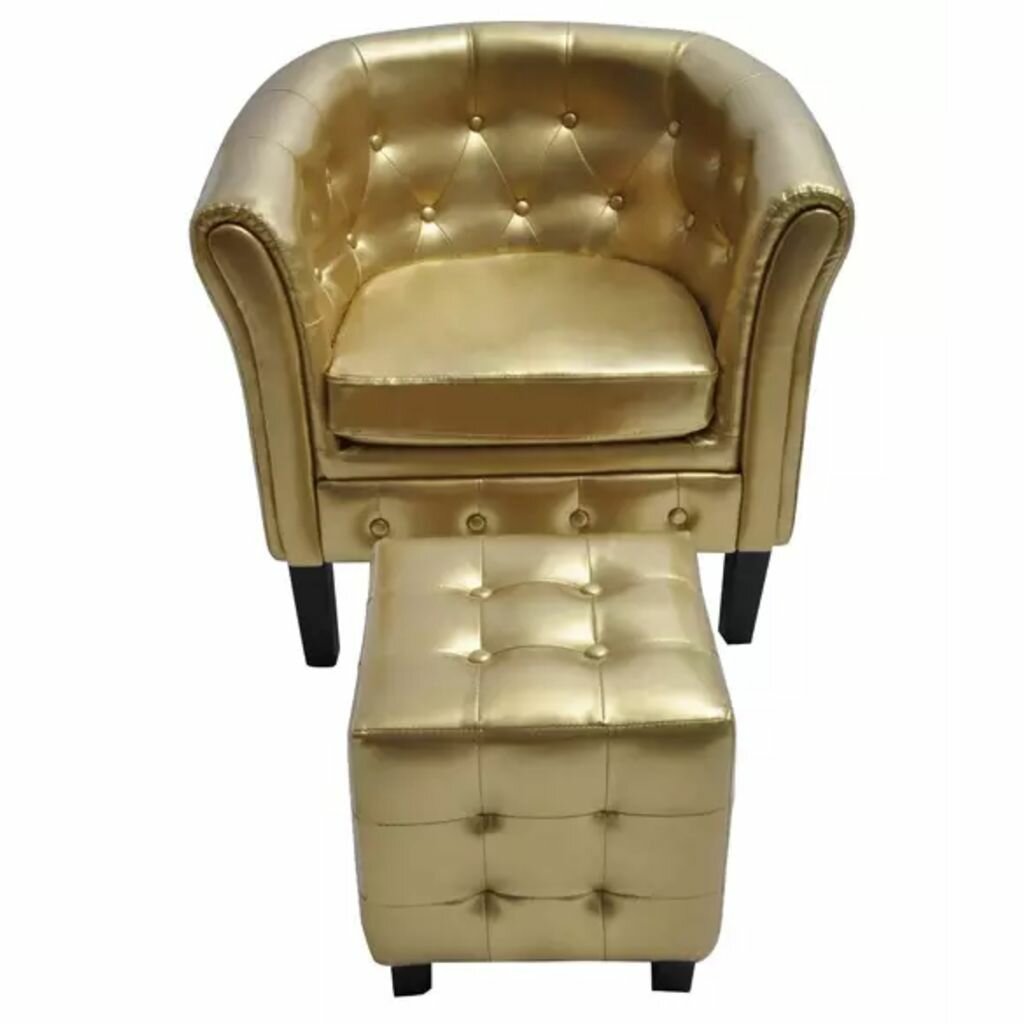Image of Tub Chair with Footrest Gold Faux Leather