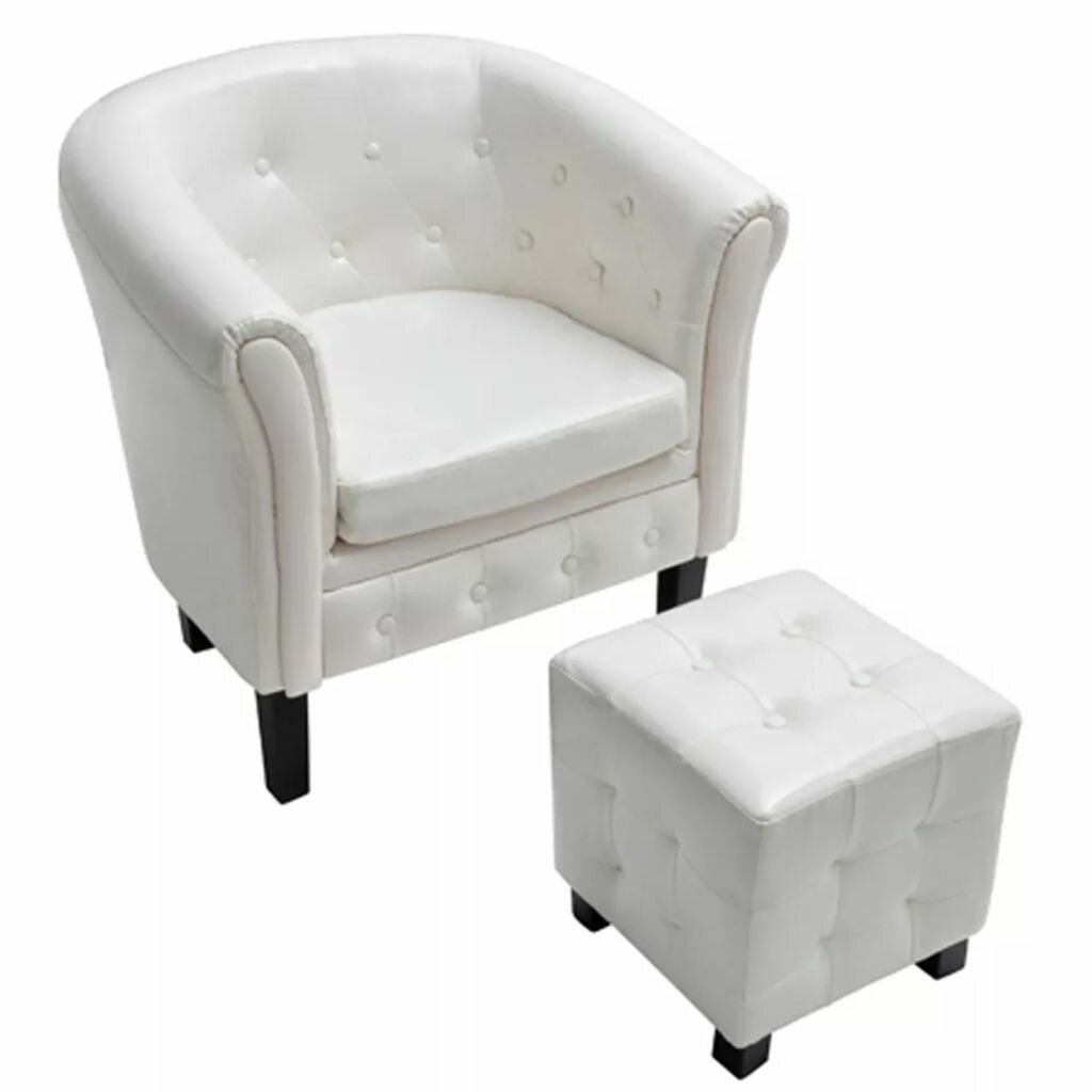 Image of Tub Chair with Footrest White Faux Leather