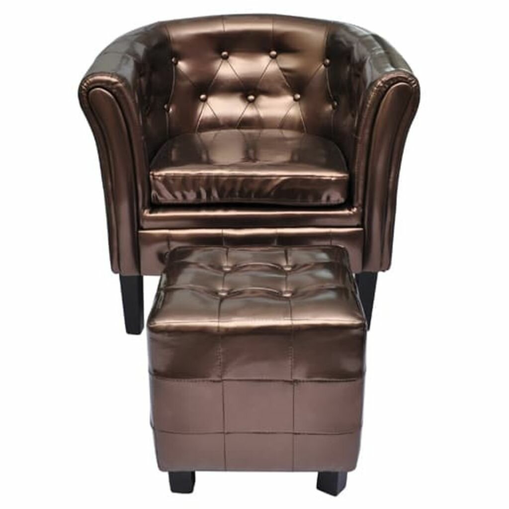 Image of Tub Chair with Footstool Brown Faux Leather