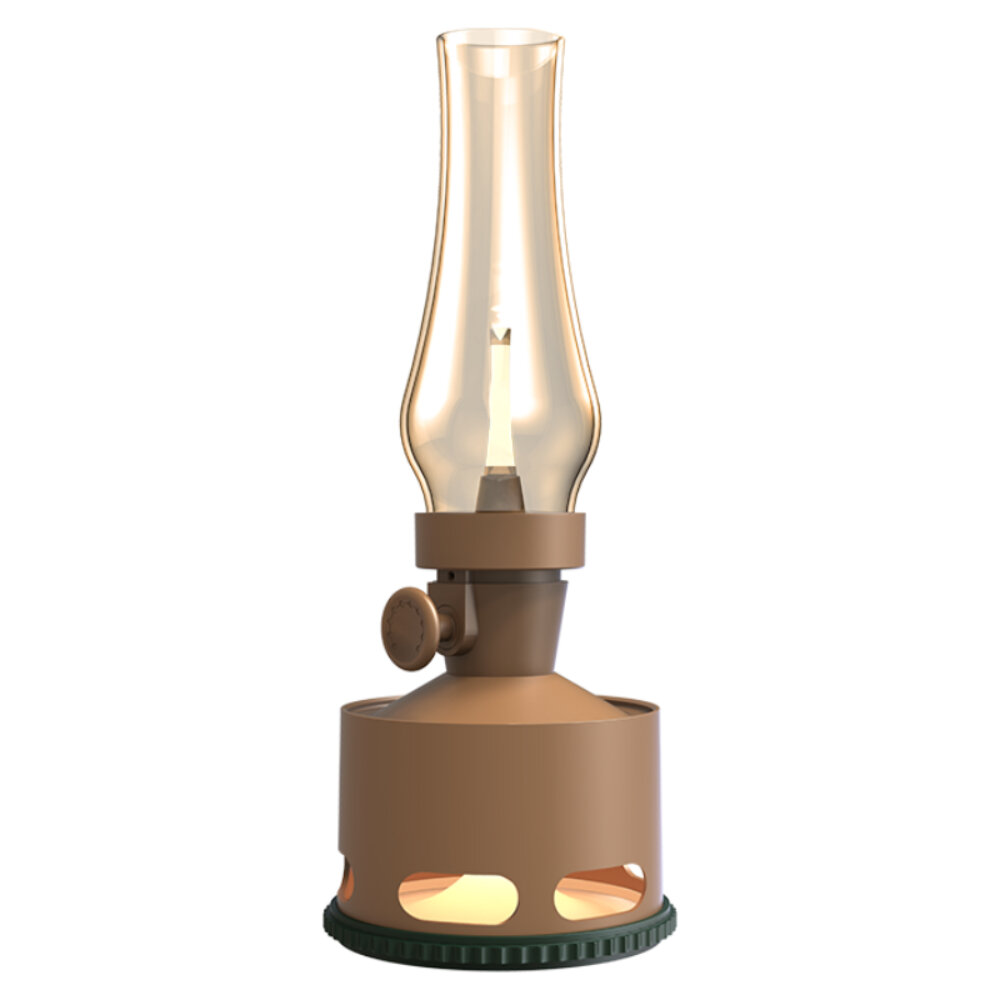 Image of Tubicen OLD DAYS T140004 Khaki 2-Light Cordless LED Oil Lamp Nightstand Kerosene Lamp Rechargeable with Airflow & Gravit
