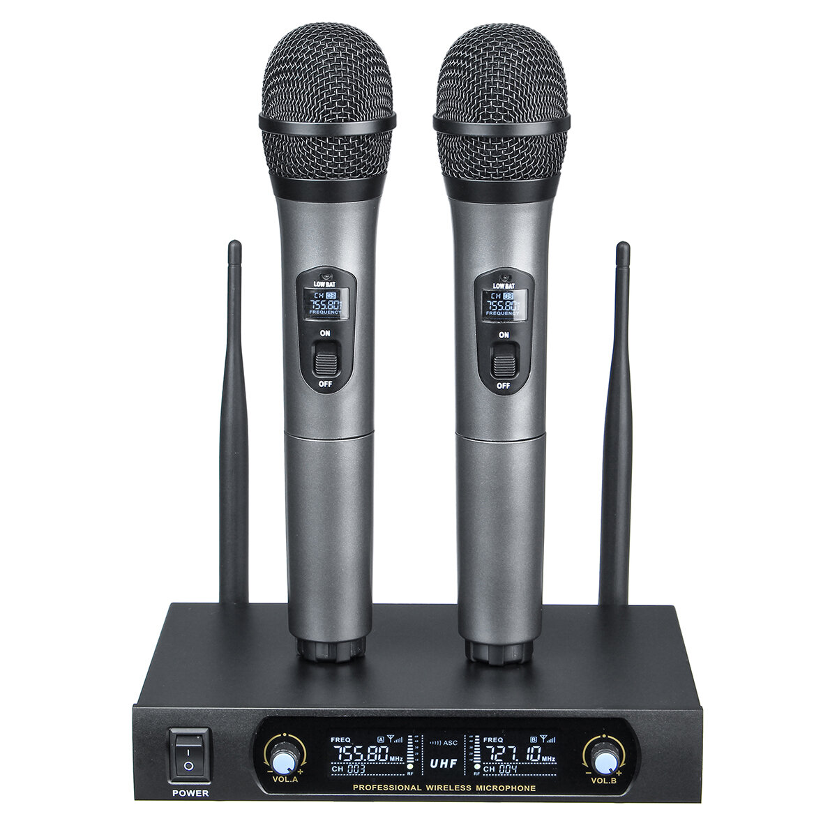 Image of UHF Receiver 2 Channel Wireless Microphone System Bass Good Sounds KTV Party Sing Home Entertainment