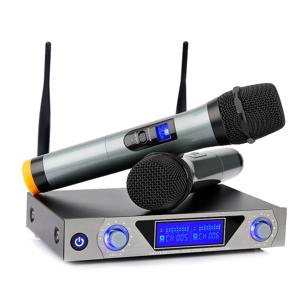 Image of UHF Wireless Microphone System Dual Handheld Karaoke Microphone with 2 Handheld Mics for Home KTV
