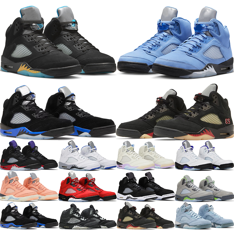 Image of UNC men basketball shoes 5s Oreo jumpman retro 5 Aqua We The Best sail Fire Red concord Racer Blue mens trainers sports sneakers tennis