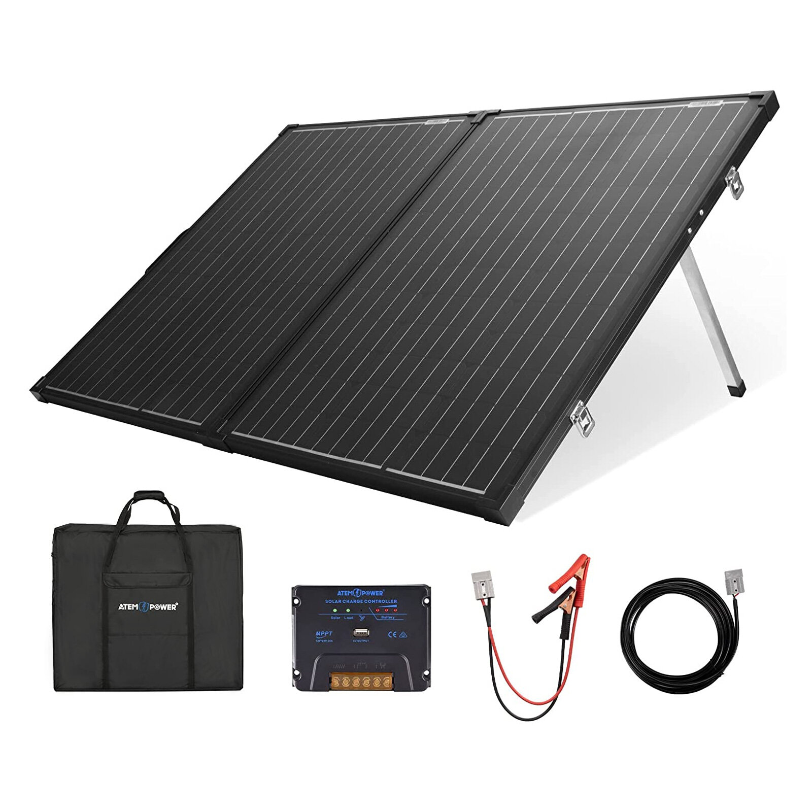 Image of [US Direct] ATEM POWER VASPFOLD-FLES-2R-AP 160W Portable Monocrystalline Without Glass Solar Panel Equipped With 20A MPP