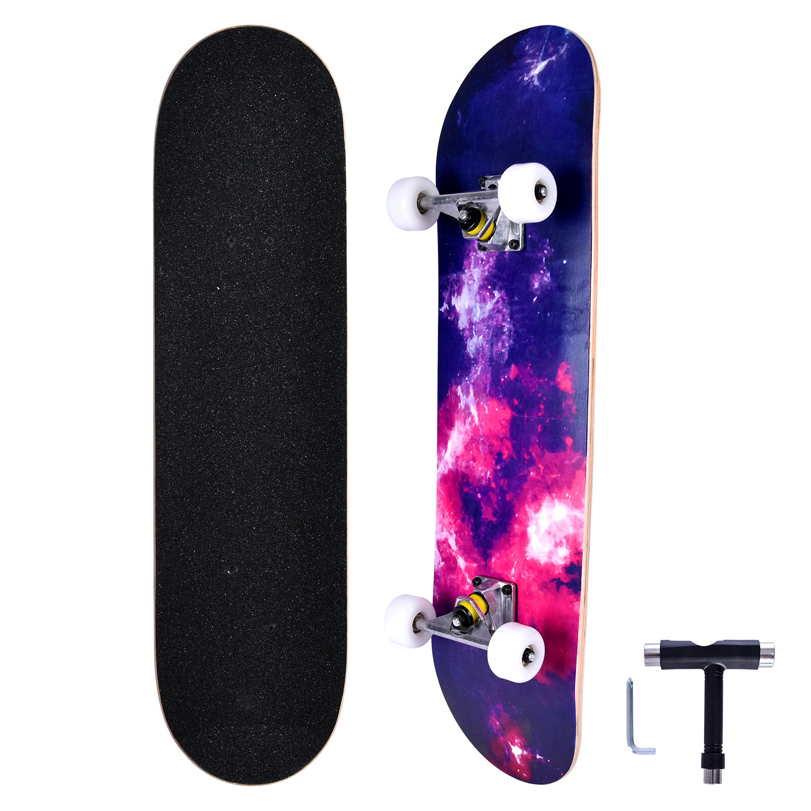 Image of [USA Direct] 31inch Complete Skateboard 9 Layer Maple Double Kick Board for Kids Beginners Max Load 100kg