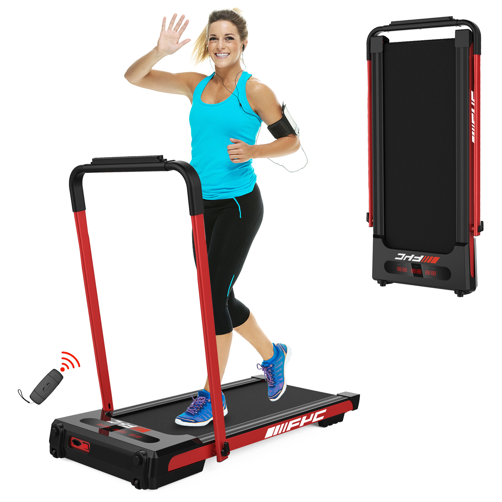 Image of [USA Direct] FYC 2-in-1 Folding Treadmill 25 HP 1-12km/h Electric Running Machine with Remote Control LED Display Walki