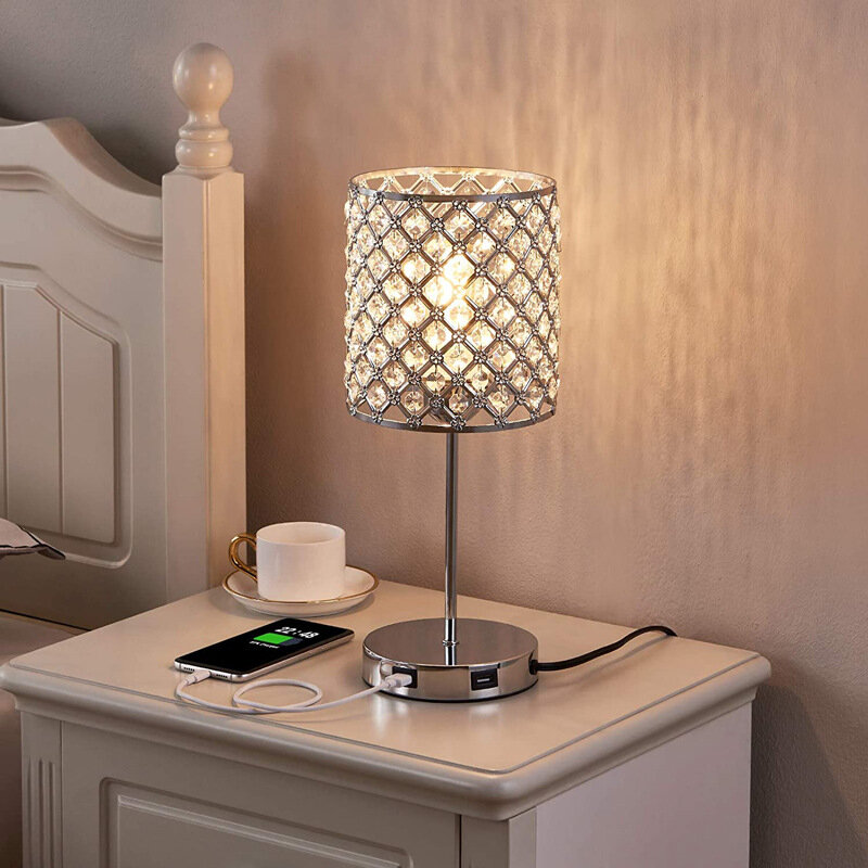 Image of USB Rechargeable Crystal Desk Lamp Touch Dimming Bedside Lights Bedroom LED Night Light with Light Source