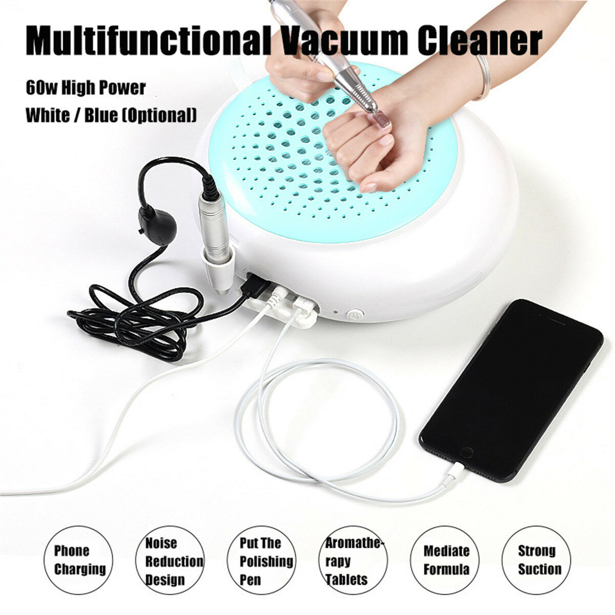 Image of UV-N1 60W Nail Vacuum Cleaner with Aromatherapy Air Freshening Polishing Nail