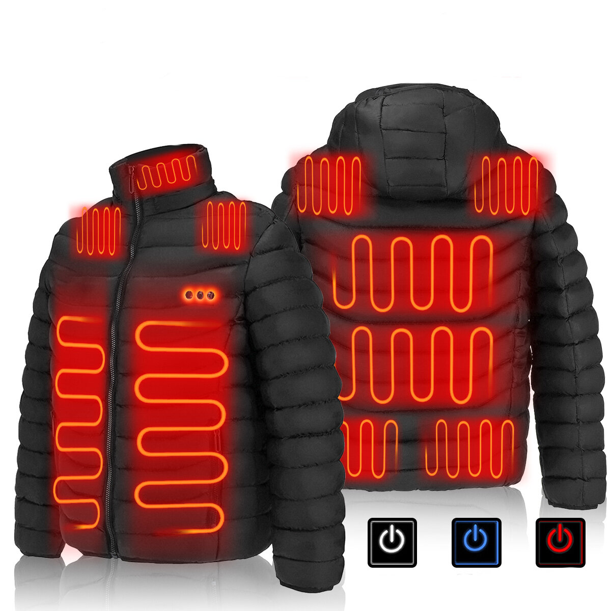 Image of Unisex USB 11-Heating Zones Dual-control Electric Heated Vest Winter Warm Up Jacket Coat Ski Long Sleeve