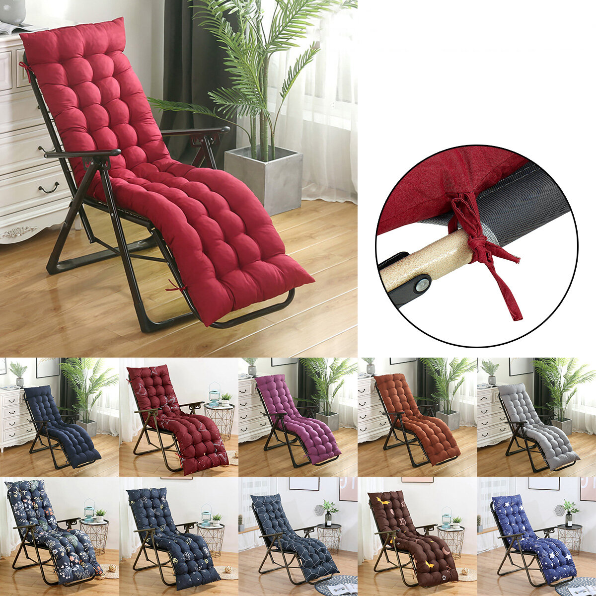 Image of Universal Lounge Chaise Chair Cushion Tufted Soft Comfort Deck Chaise High Back Cushion Outdoor Indoor Rocking Chair Pad