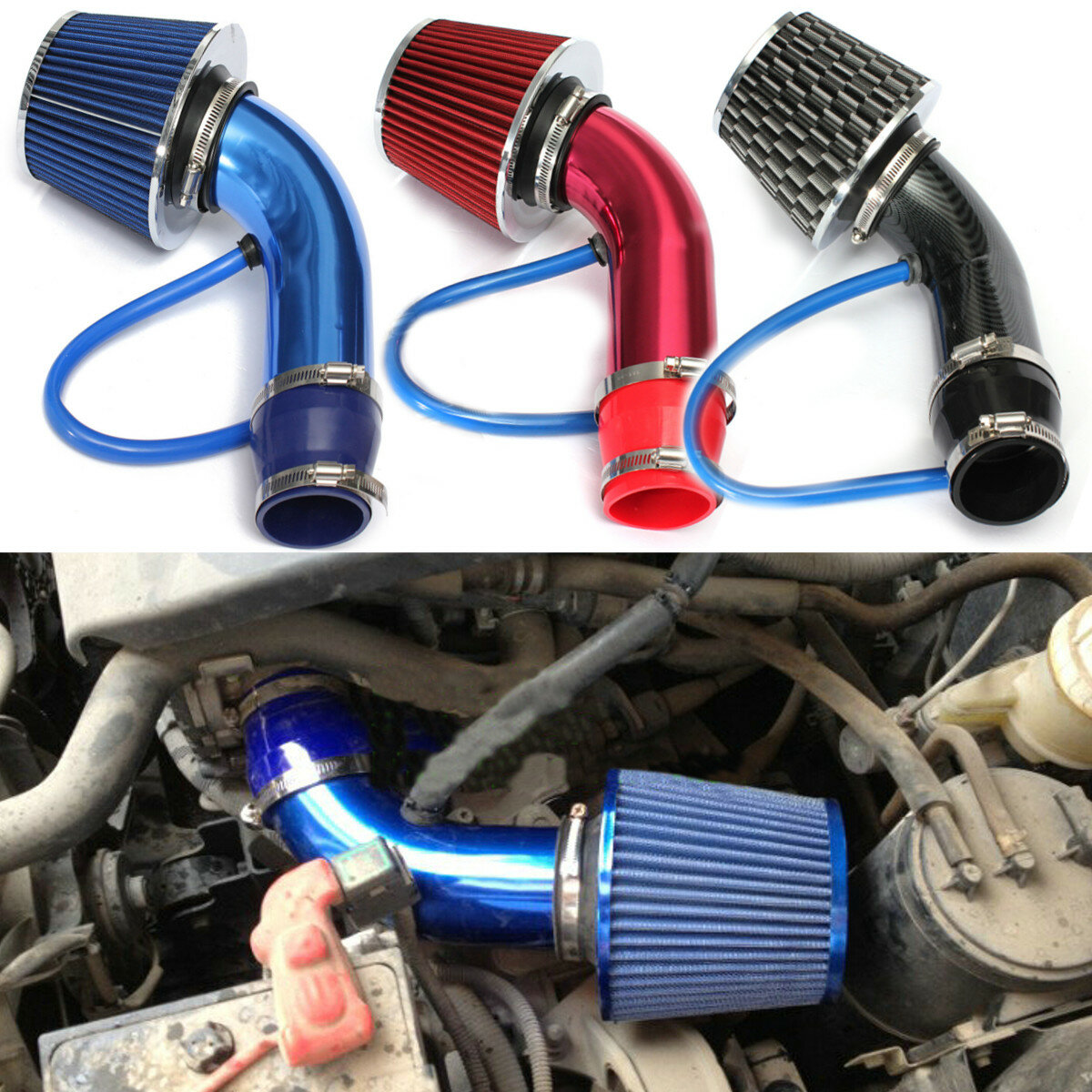Image of Universal Performance Cold Air Intake Filter Alumimum Induction Pipe HOSE System