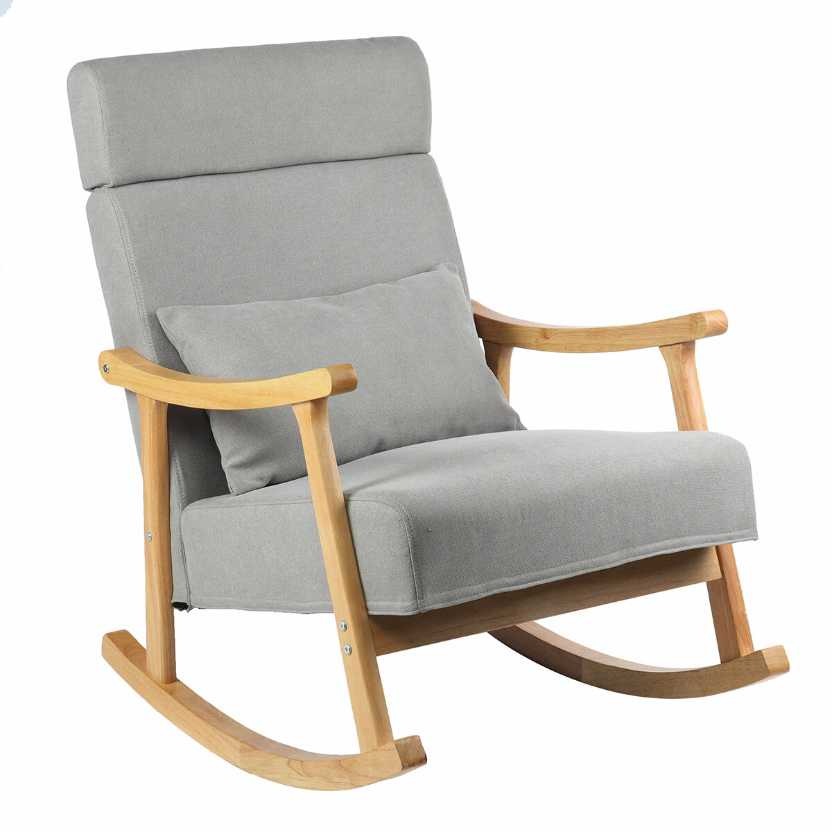 Image of Upholstered Rocking Chair Recliner Armchair w/Thick Padded Seat Lumbar